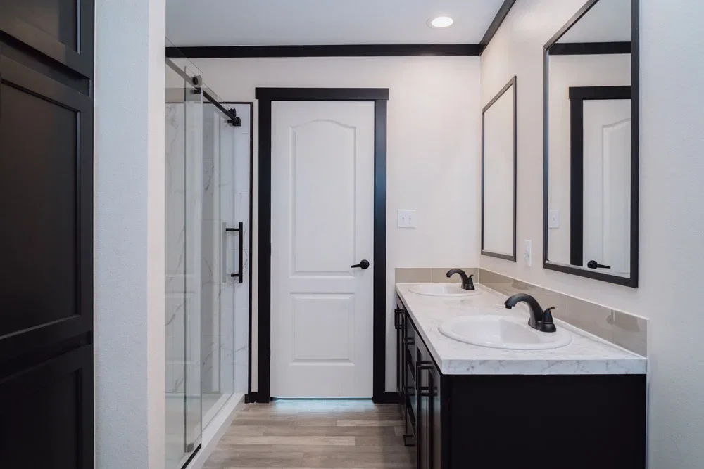 The red river bathroom home features